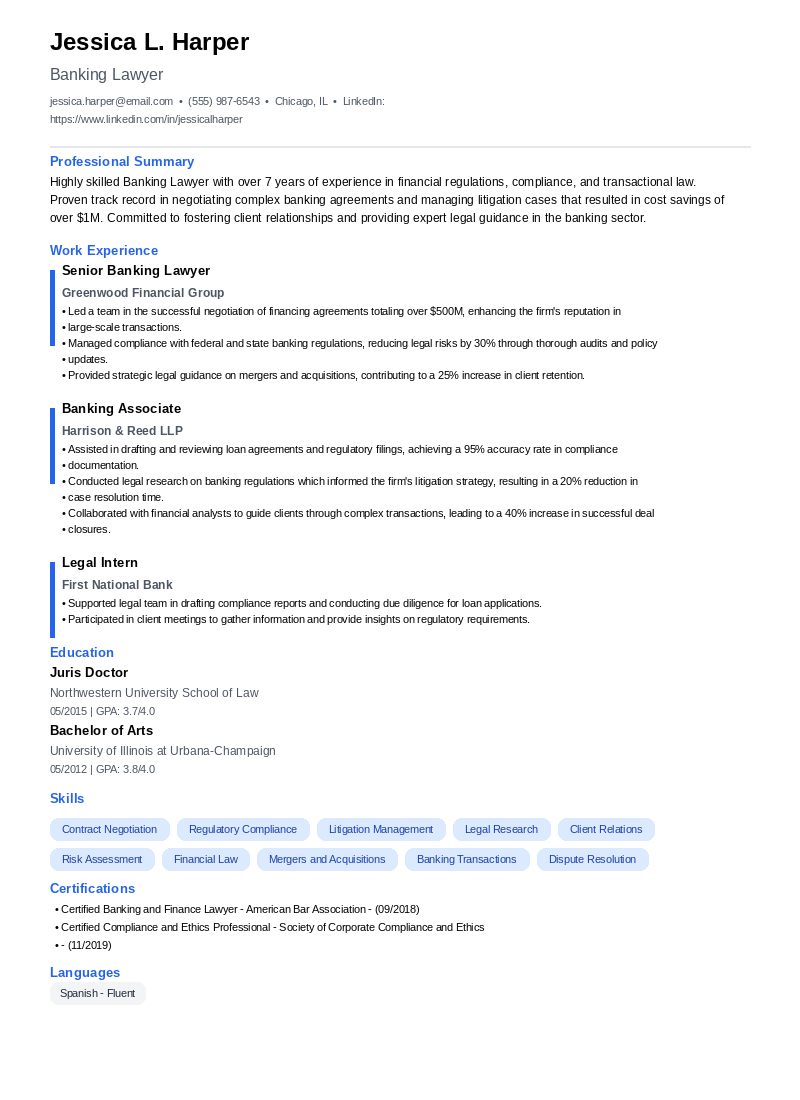 Banking Lawyer Resume Example