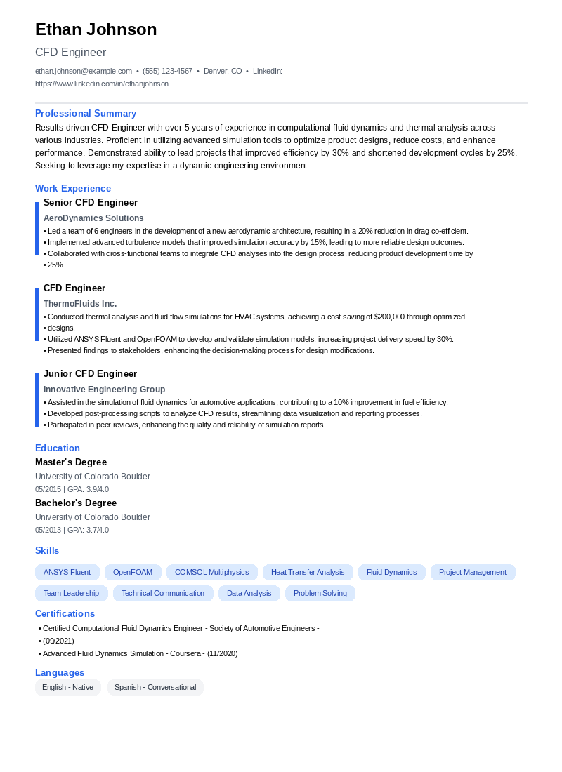 CFD Engineer Resume Example