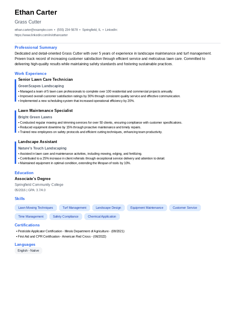 Grass Cutter Resume Example