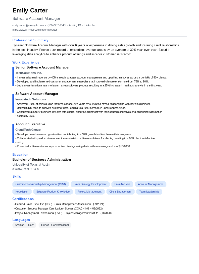 Software Account Manager Resume Example