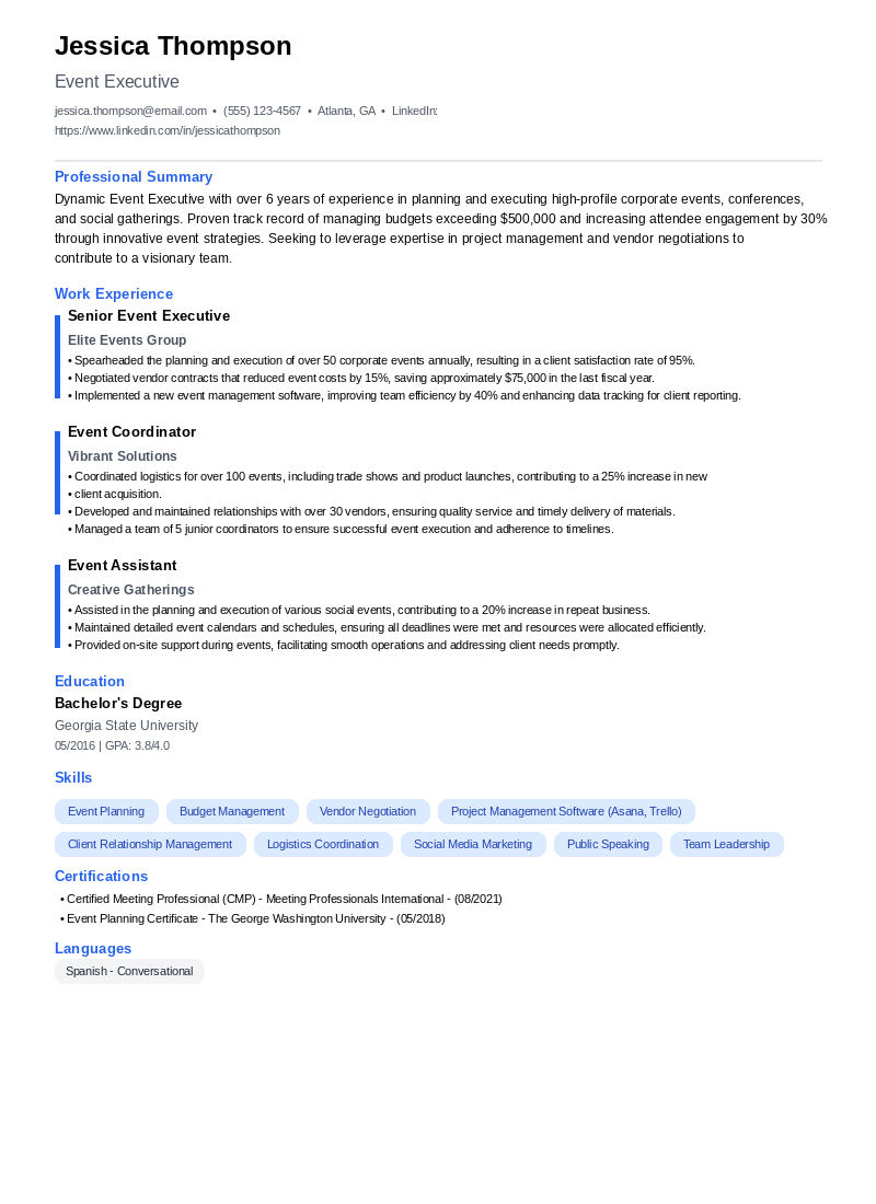 Event Executive Resume Example